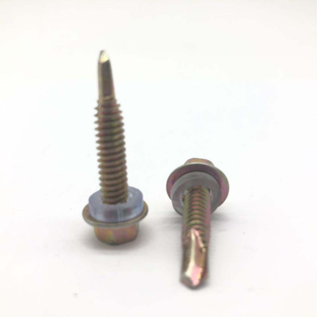 Tornillo de perforación de zinc amarillo Tornillo roscador con arandela de plástico