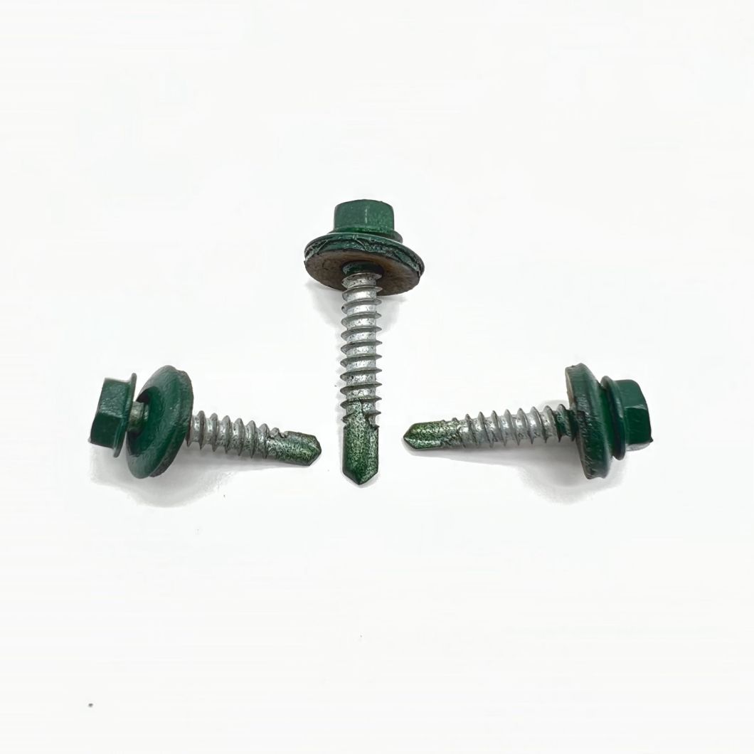 Tornillo autoperforante de acero P4 #14-14X45 Ral 9002 Arandela unida de EPDM con cabeza hexagonal