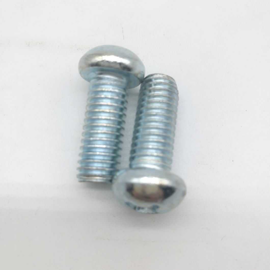 Tornillo de máquina con cabeza de seta empotrado en cruz de zinc blanco azul