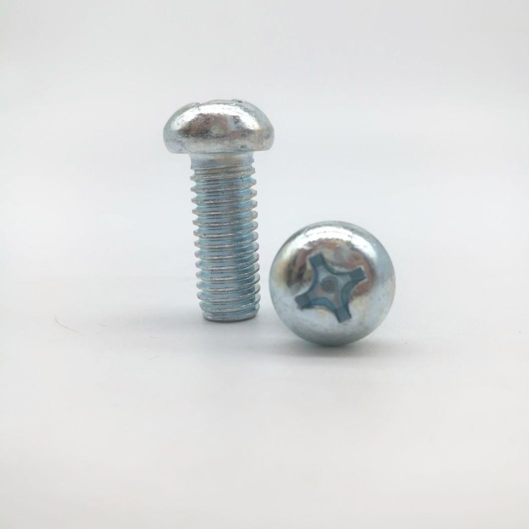 Tornillo de máquina con cabeza de seta empotrado en cruz de zinc blanco azul