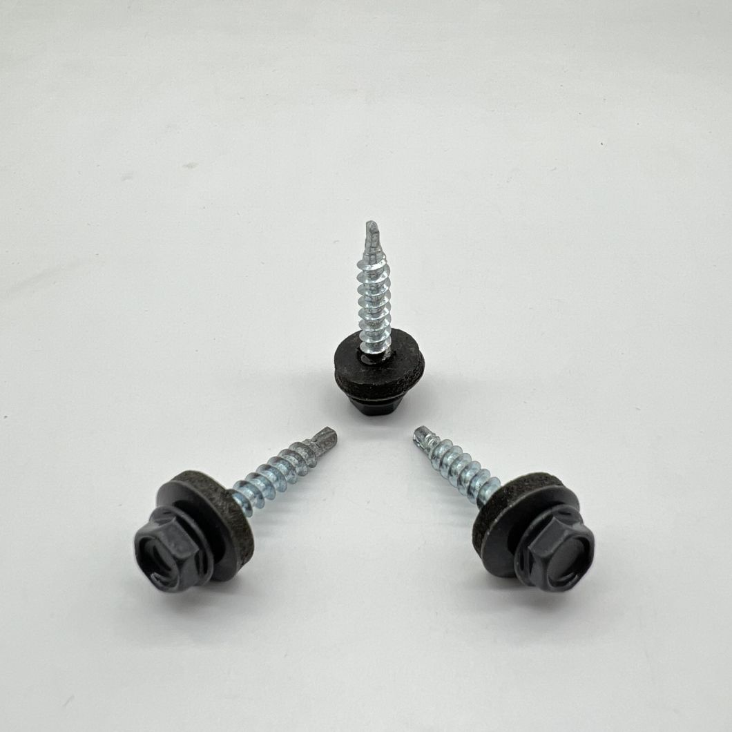 Tornillo autoperforante de acero P4 #12-14X32 Ral 6011 Cabeza hexagonal y arandela EPDM