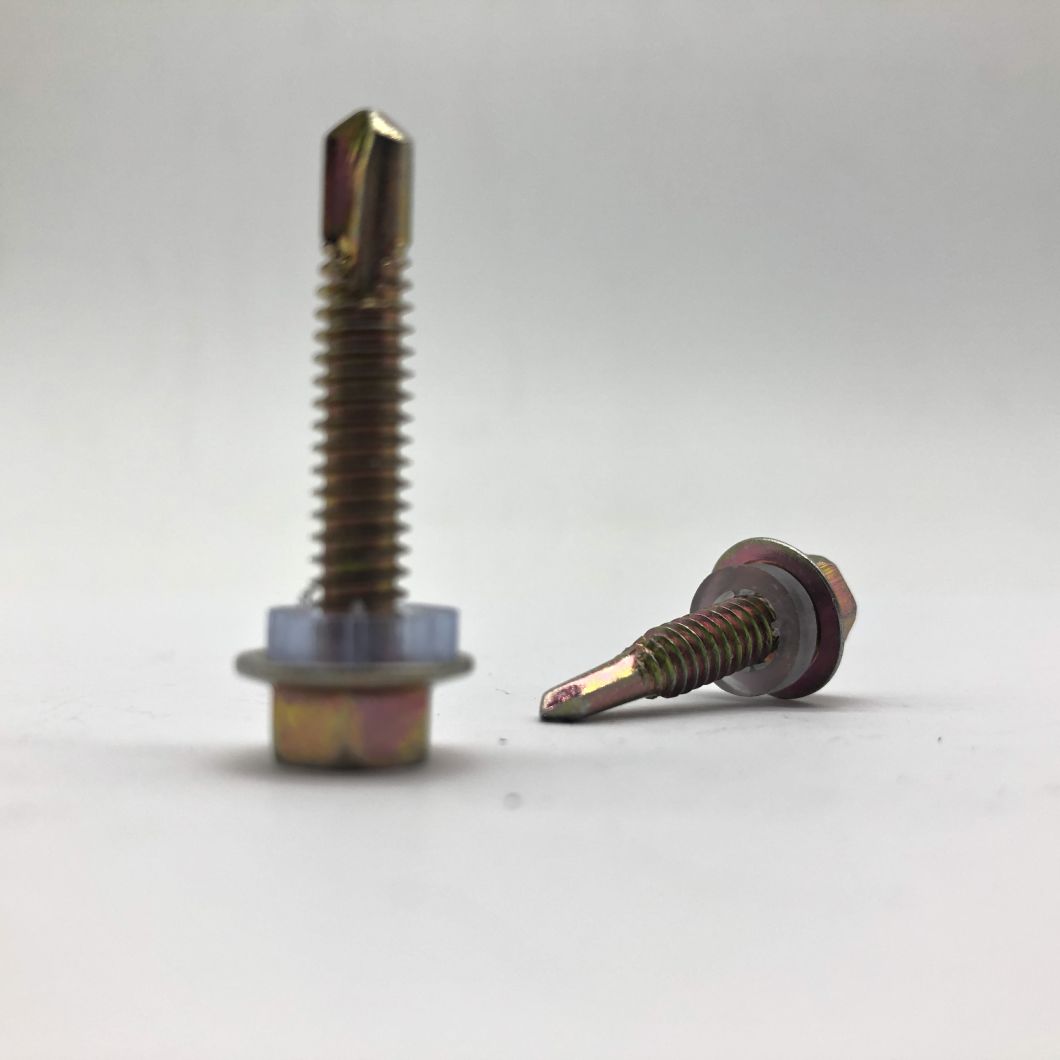Tornillo de perforación de zinc amarillo Tornillo roscador con arandela de plástico
